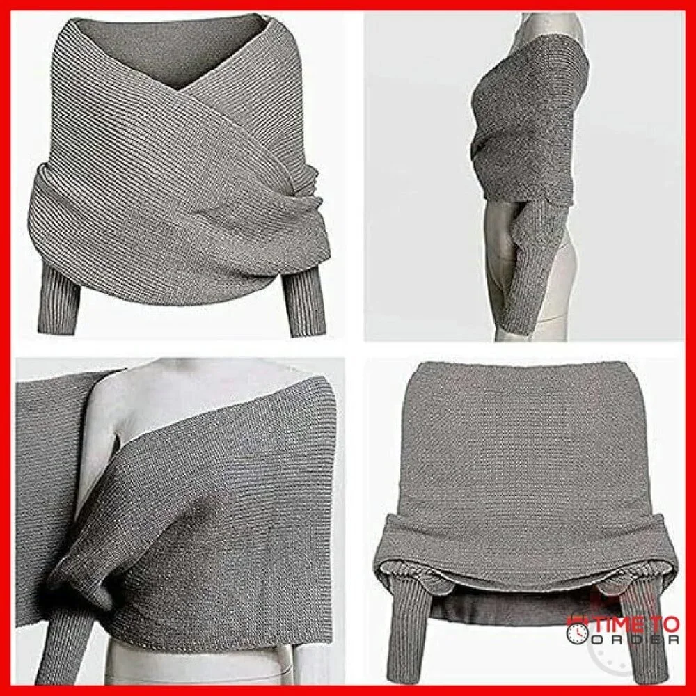 Cozy Crochet Knit Wrap Sweater Scarf with Sleeves Shrug Top